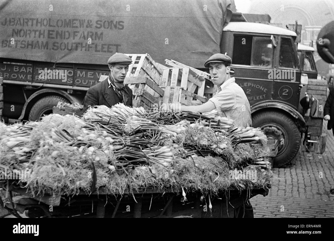 Day in the life of Covent Garden market in Central London,  circa 1948. Stock Photo