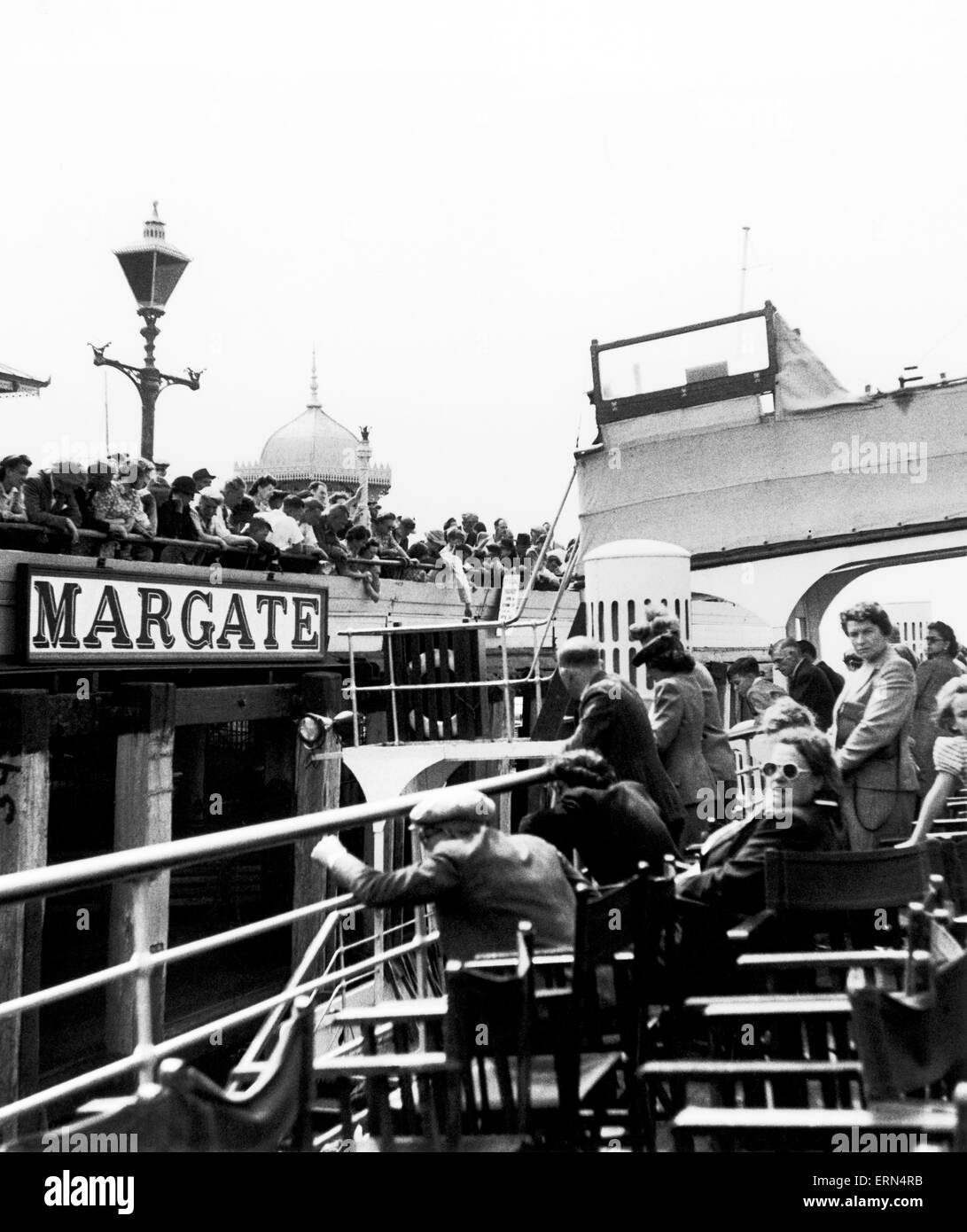 The British People are traditionally a sea-fairing race, and Londoners are no exception. With Old Father Thames constantly drawing them, they like no outing better than a day's trip down the river to Margate. Circa 1960. Stock Photo