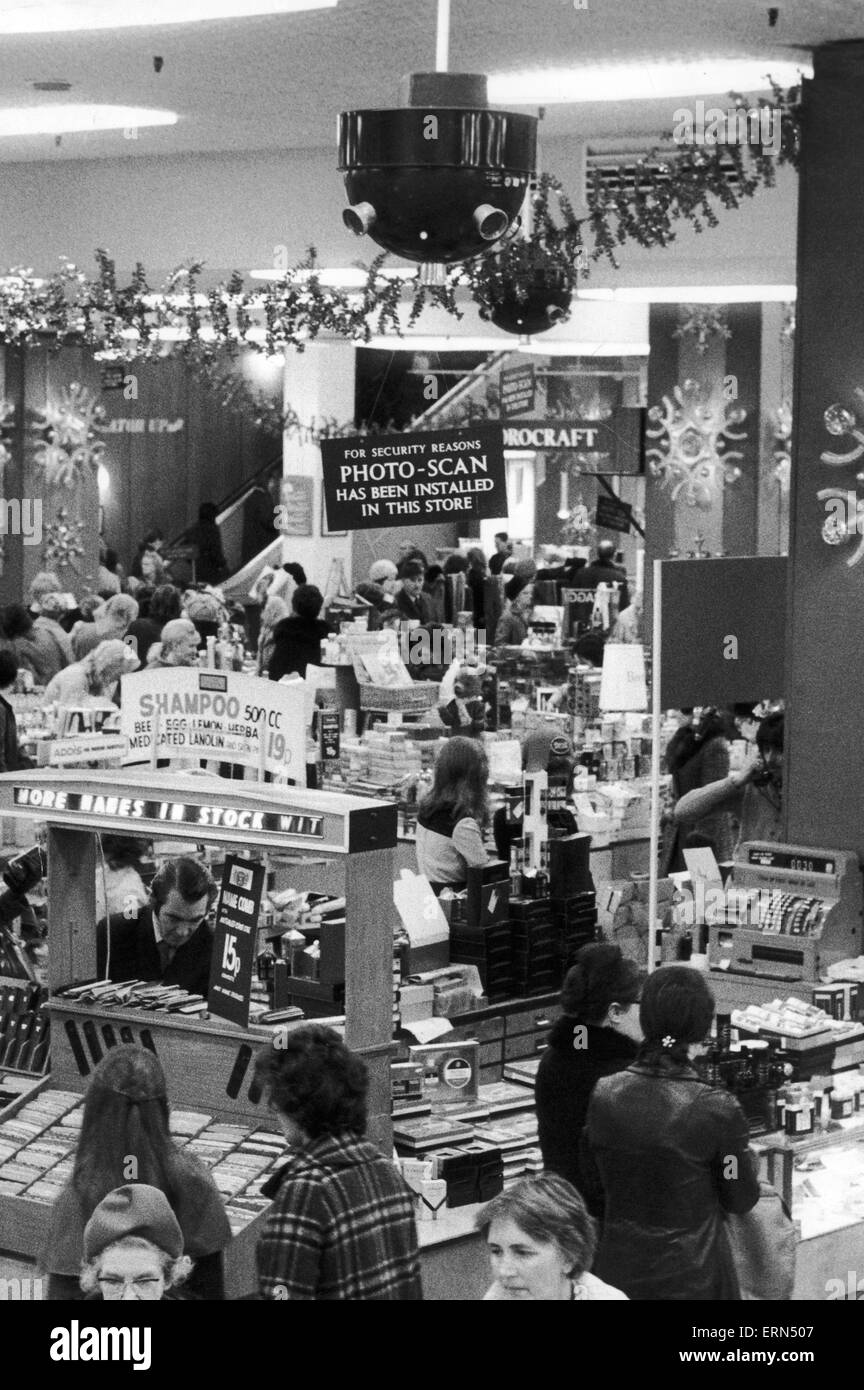 CCTV camera's that have been installed in a popular Manchester department store to stem the growing problem of shoplifting. 10th December 1971 Stock Photo