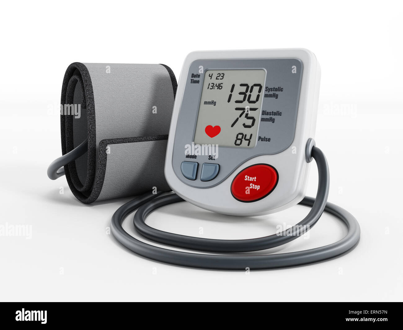 Blood pressure measurement, digital gauge medical equipment isolated on  white background. Health and medicine concept Stock Photo - Alamy