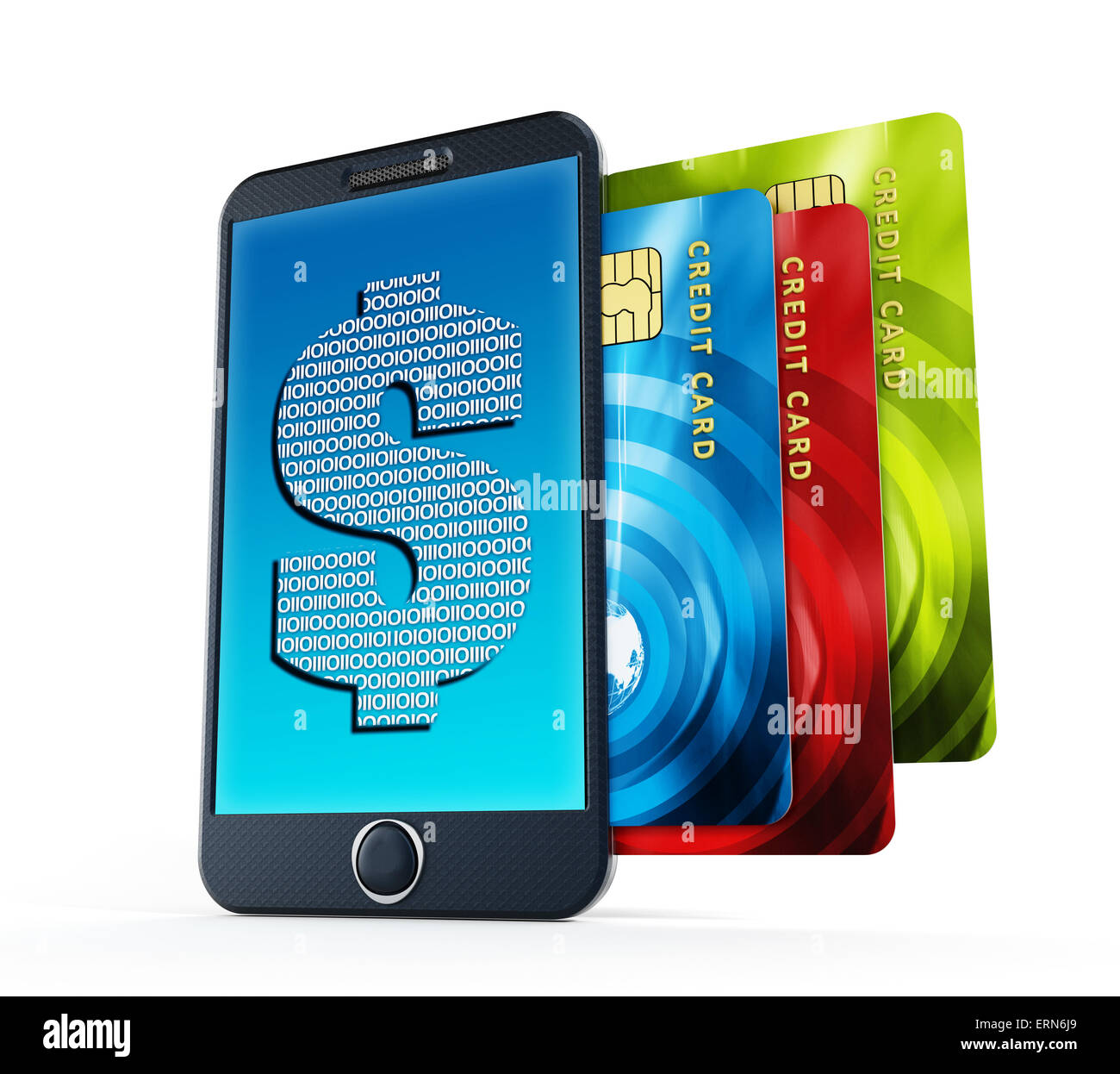 Online payment concept with credit cards and smartphone Stock Photo