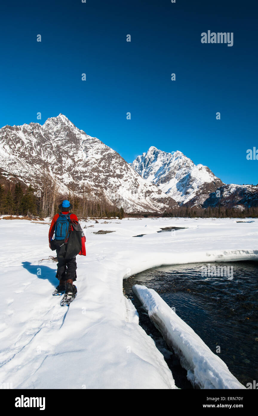 Eagle River Valley,Stream,Snowshoeing,Alaska Stock Photo Alamy