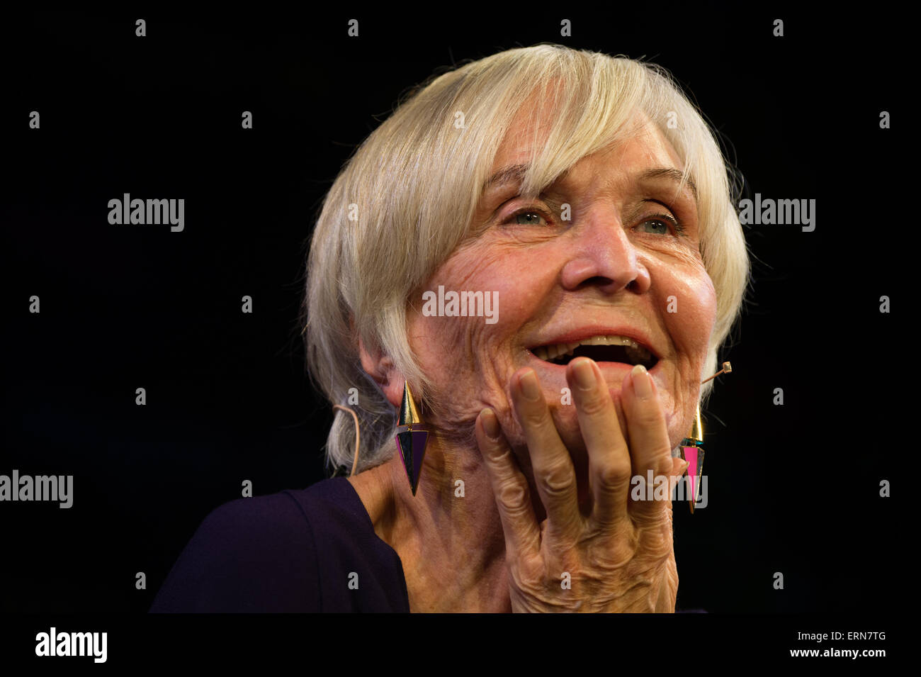 SHEILA HANCOCK, actor and writer, and widow of the late John Thaw (Inspector Morse / The Sweeney) speaking at Hay Literature Festival 2015 Monday  May 25 2015 Stock Photo