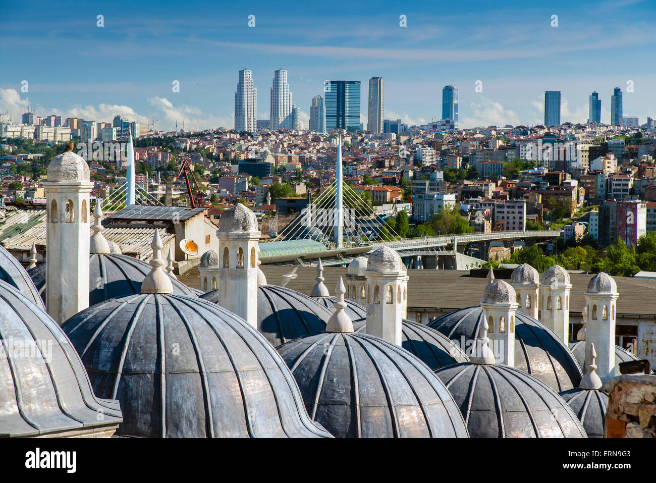 City skyline from Suleymaniye mosque complex with Golden Horn and Galata district behind, Istanbul, Turkey Stock Photo
