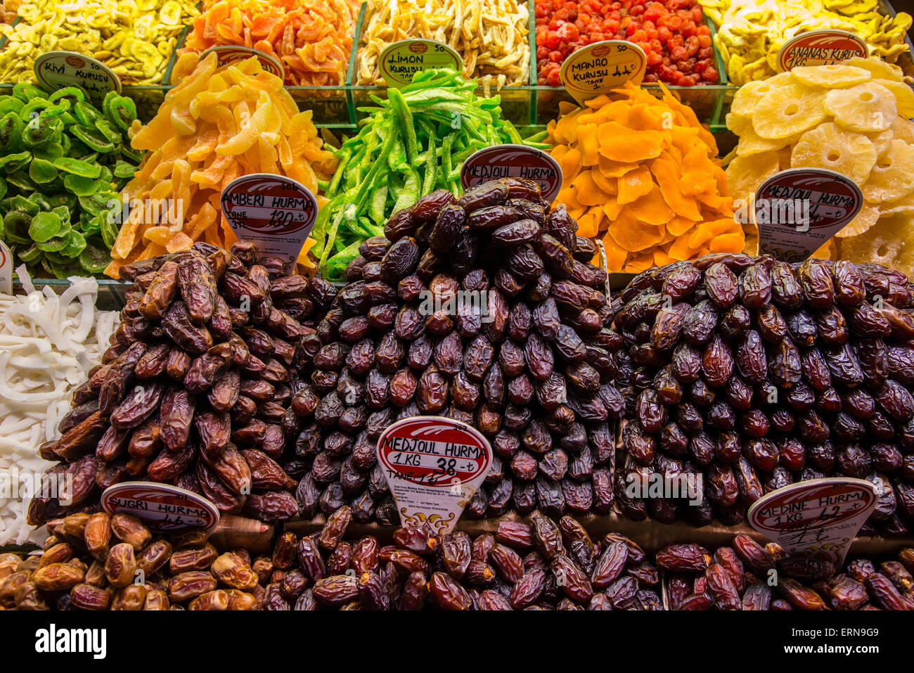 Dates and dried fruits on sale at Spice Bazaar or Egyptian Bazaar
