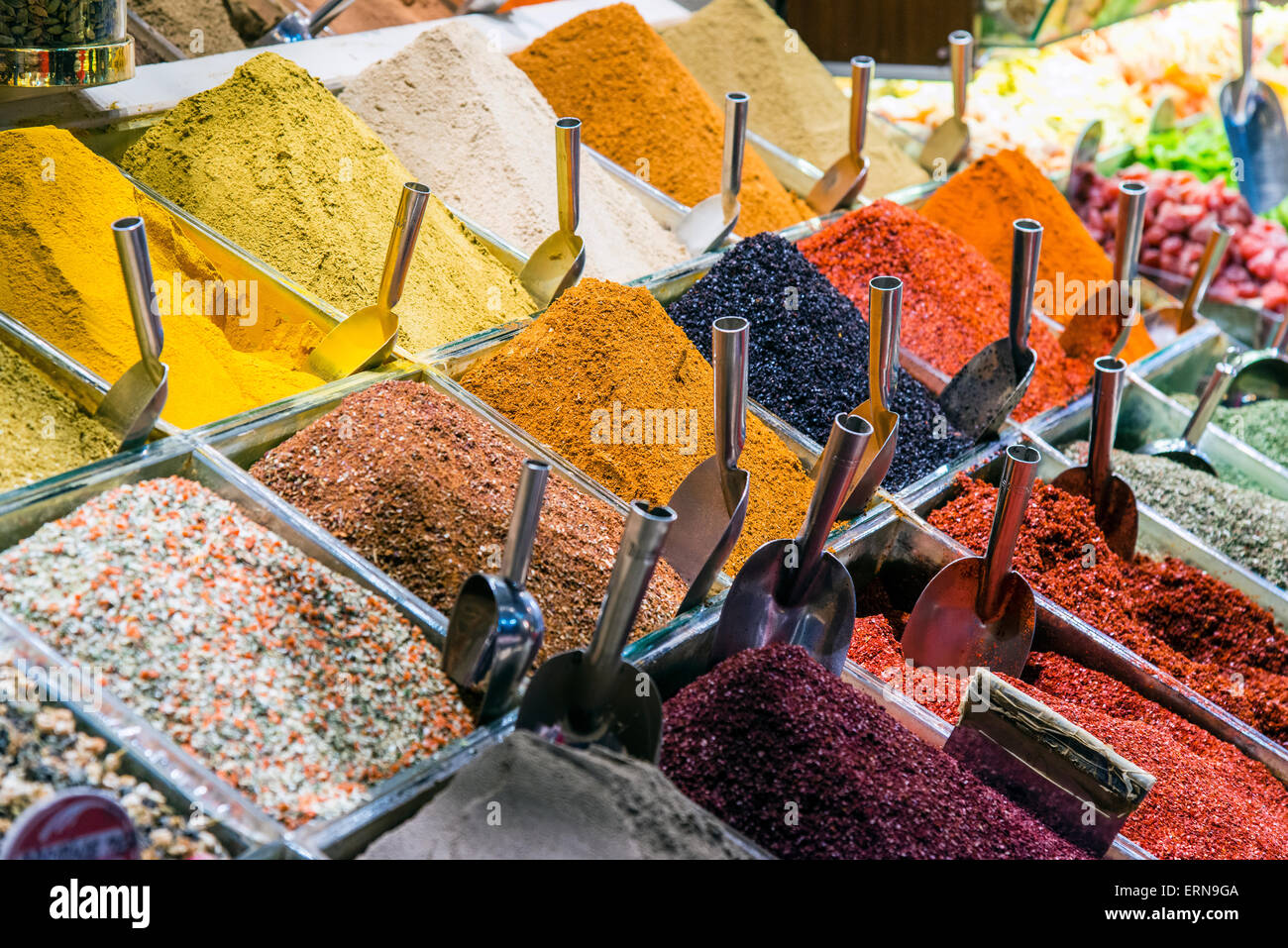 Colorful spices on sale at Spice Bazaar or Egyptian Bazaar, Istanbul, Turkey Stock Photo