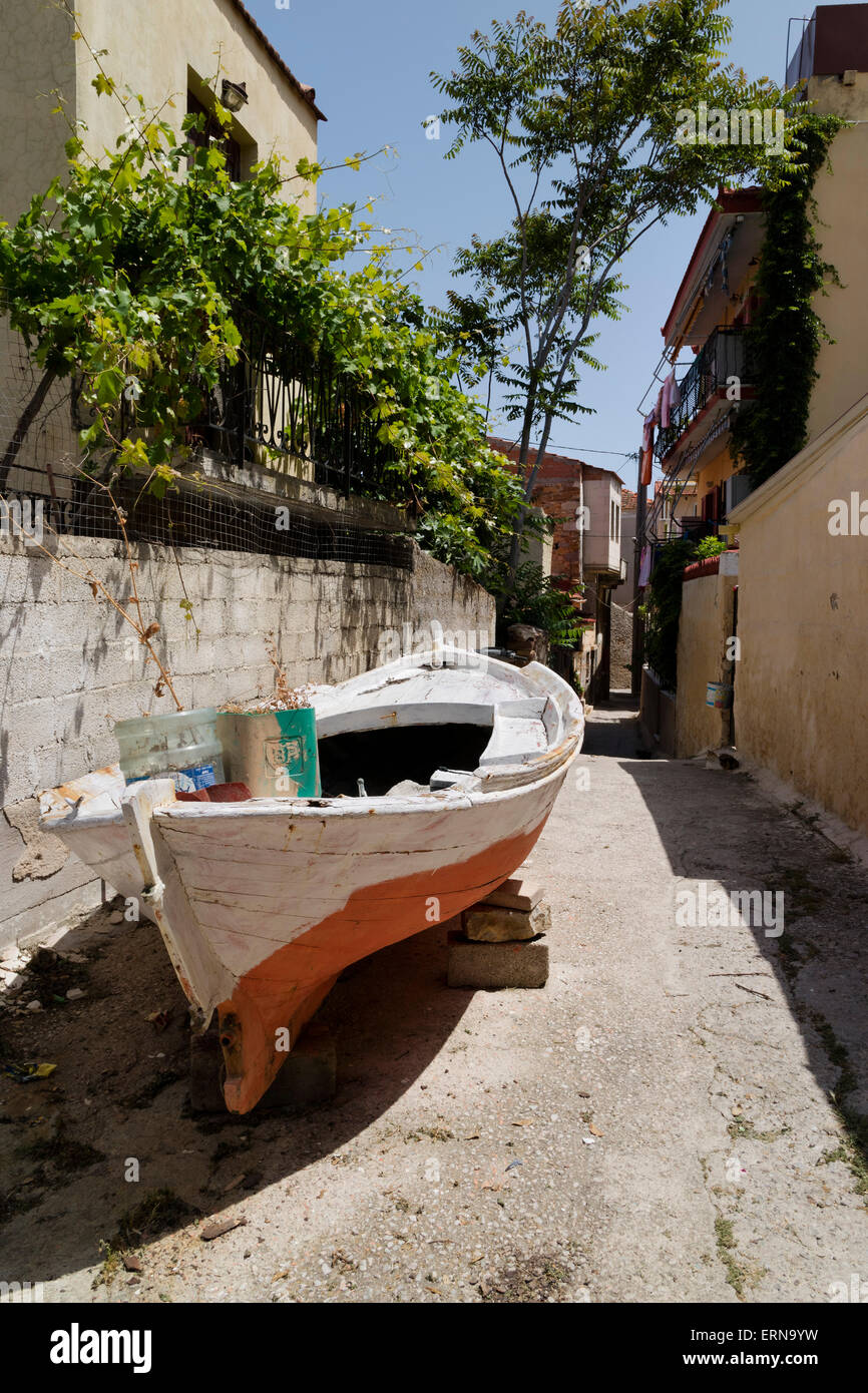 Boat in the street of the city Chios on the isle of Chios, Greece Stock Photo