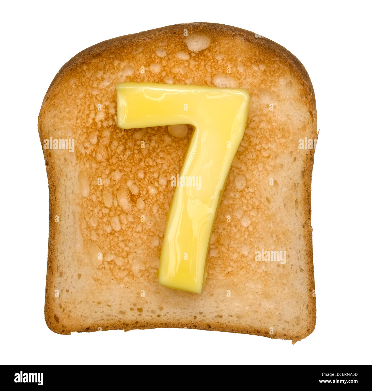 Isolated Toast with butter number 7 Stock Photo