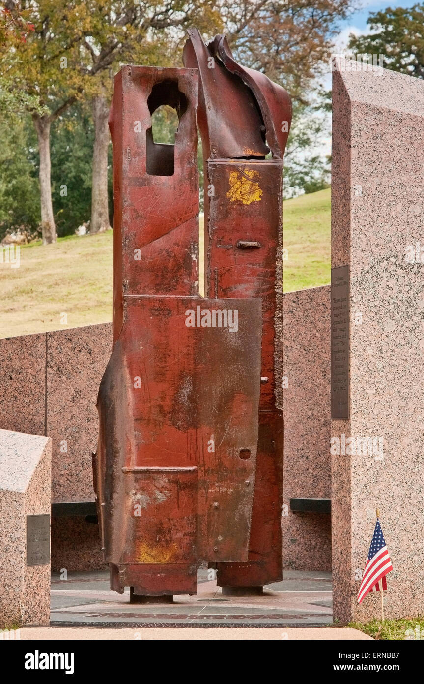 September 11th Memorial, made using beams recovered at Ground Zero, Texas State Cemetery in Austin, Texas, USA Stock Photo