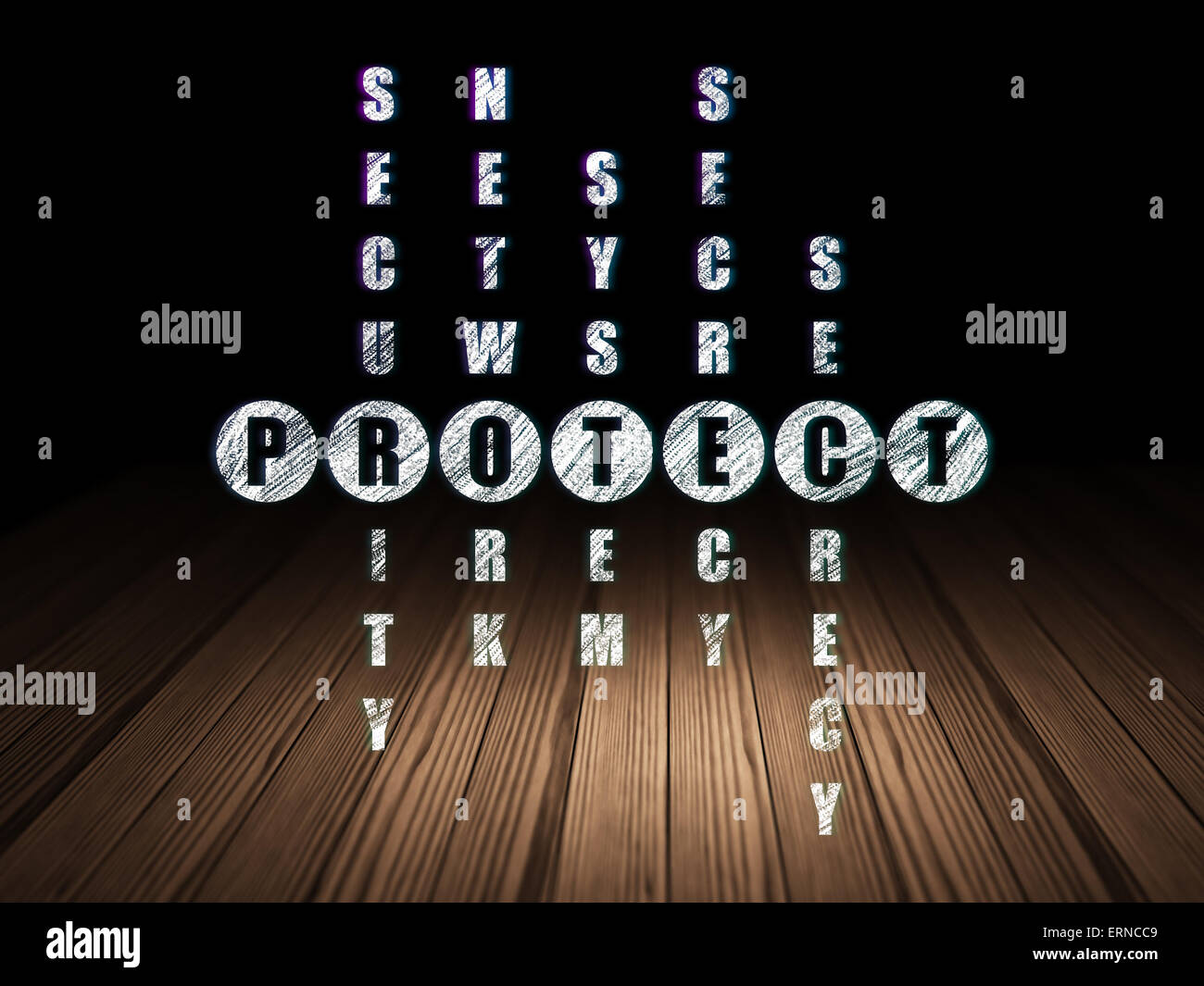 Security concept word Protect in solving Crossword Puzzle Stock Photo
