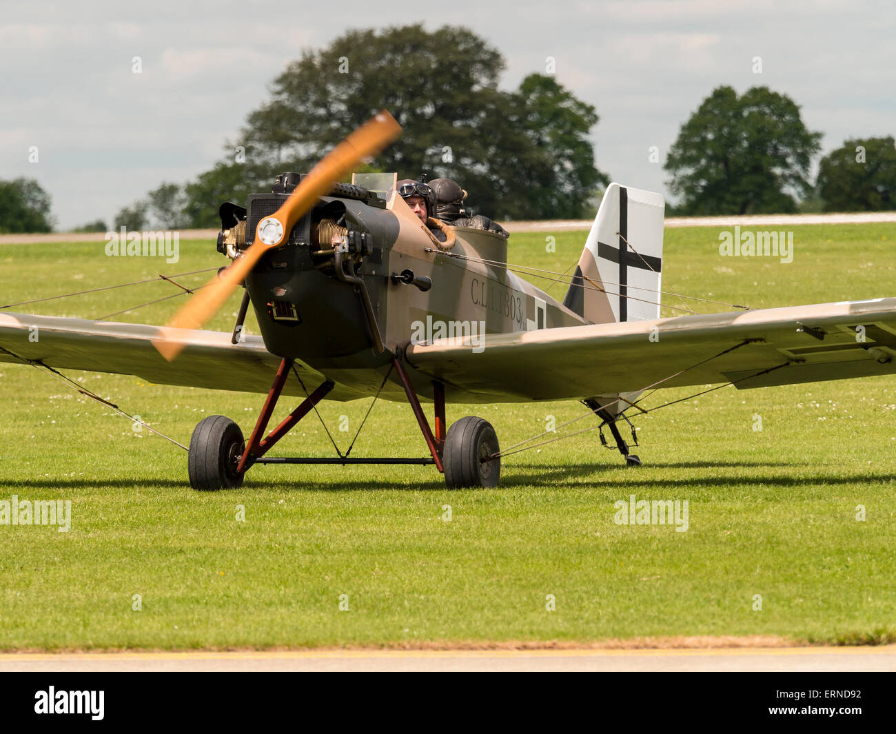 A two-seat replica of a German WW1 fighter aircraft ,at Aerexpo 2015 aviation event,at Sywell airfield,Northamptonshire, Britain Stock Photo