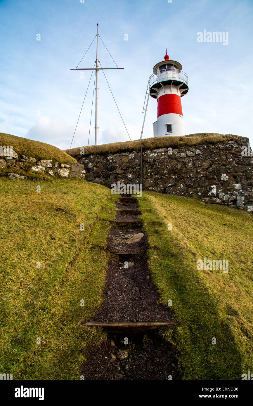 Path leading up to Skansin lighthouse in Torshavn, Faroe Islands Stock Photo