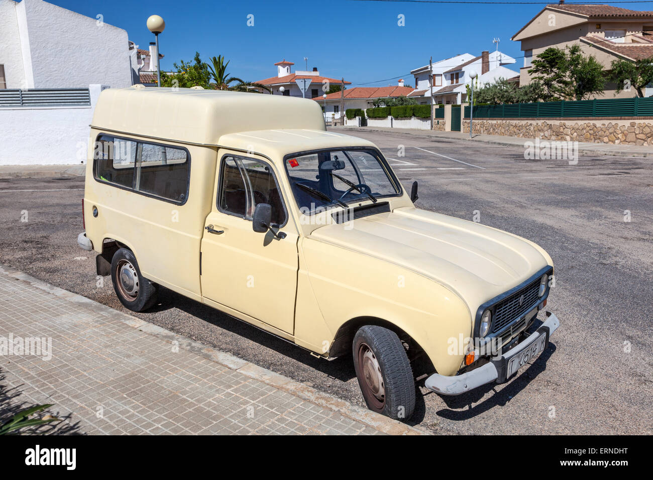 Old Renault 4 Fourgonnette (van) parked in the street in Miami Platja. May 6, 2015 in Miami Platja, Stock Photo