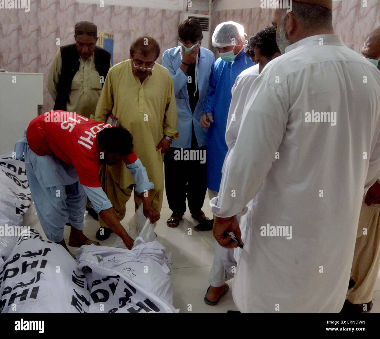 Dead bodies found in Kalat are being kept at Morgue of Civil Hospital in Quetta on Friday, June 05, 2015. Nine unidentified dead bodies found in Kalat, are well deadly shot by criminals. Stock Photo