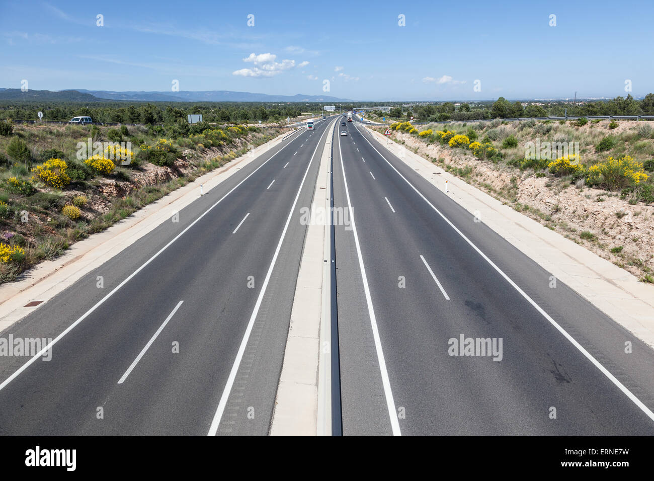 Toll motorway Autopista AP-7 (also called Autopista del Mediterraneo) in Spain Stock Photo