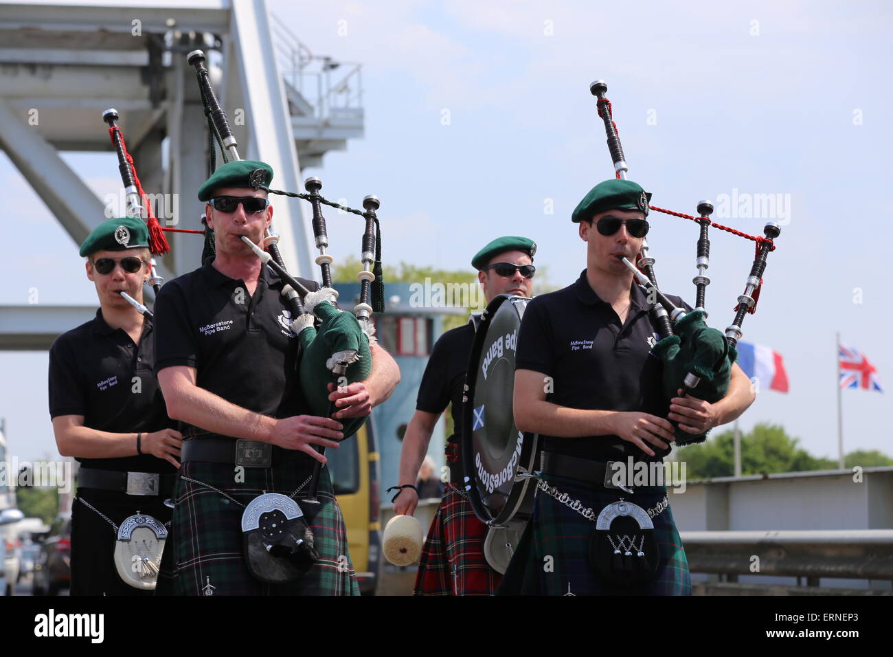 DDay 71st Anniversary, Normandy France. 5th June 2015. A bagpipe band