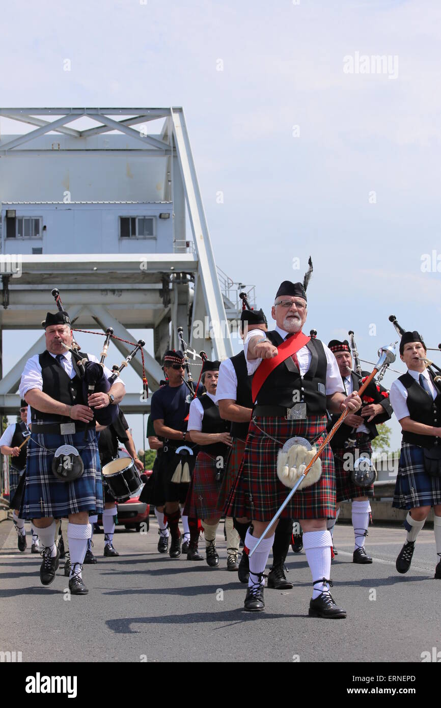 DDay 71st Anniversary, Normandy France. 5th June 2015. A bagpipe band