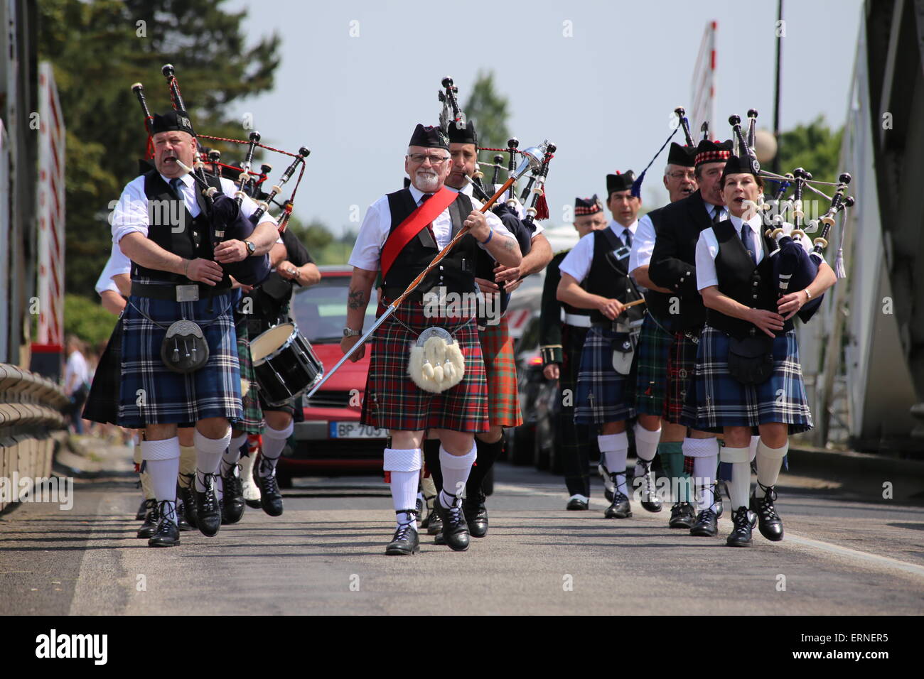 DDay 71st Anniversary, Normandy France. 5th June 2015. A bagpipe band
