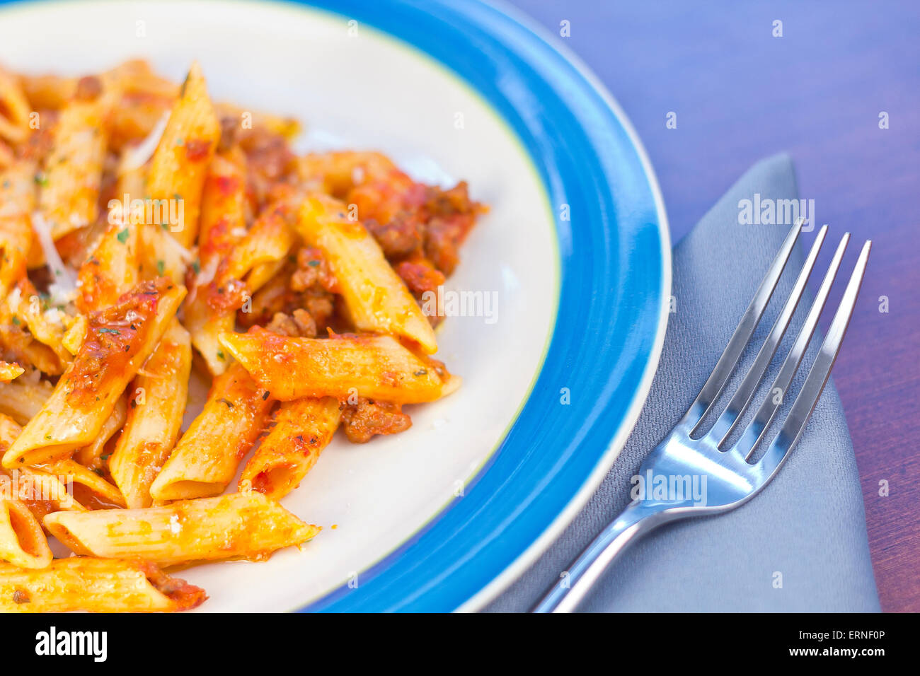 Penne pasta with ground beef meat sauce Stock Photo Alamy