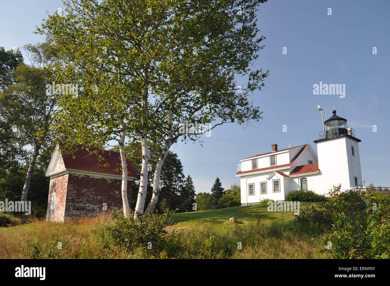 Fort Point Light, Stockton Springs, Maine, USA. Historic lighthouse in State Park Stock Photo