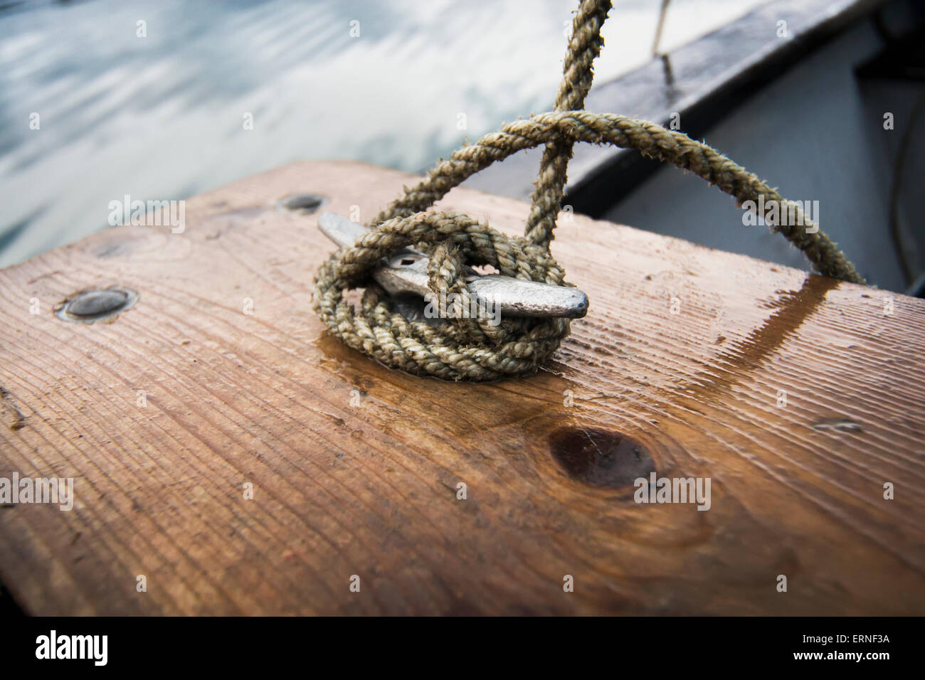 Rope Tied To A Skiff In Kachemak Bay, Kenai Peninsula; Alaska, United ...