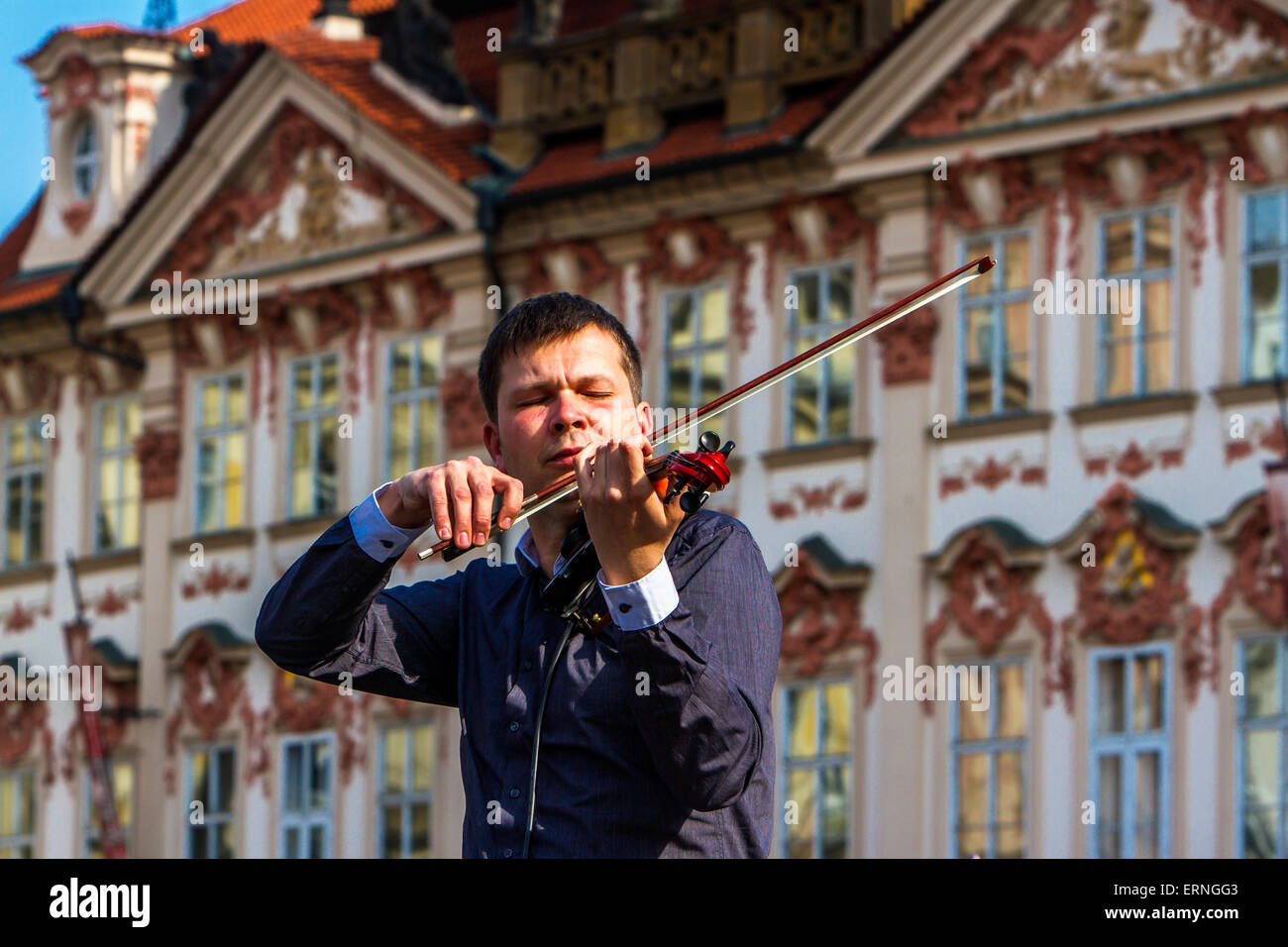 Violinist in Prague Stock Photo