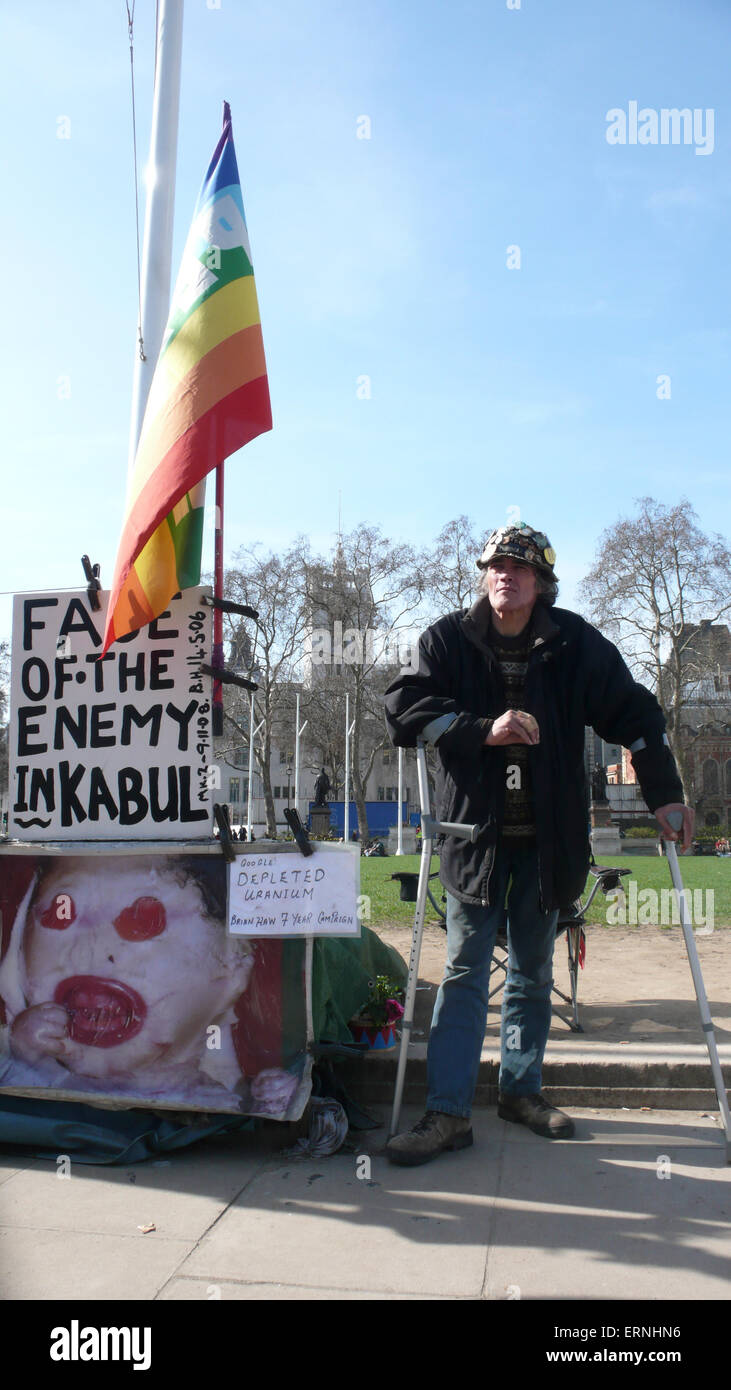 Brian Haw was an extraordinarily tenacious peace campaigner, having camped outside the Houses of Parliament for over 10 years. Stock Photo