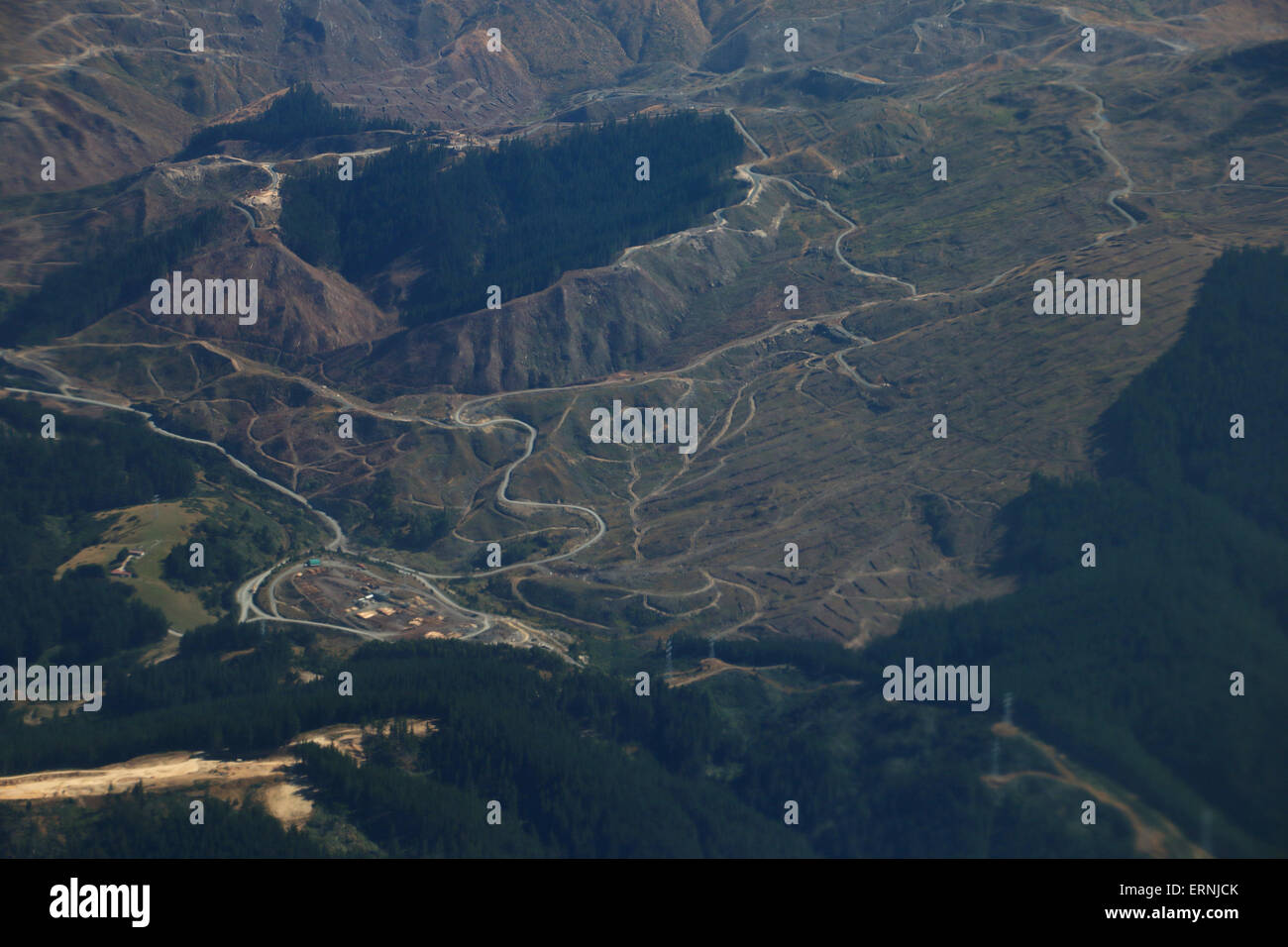 Aerial of logging areas south island New Zealand Stock Photo