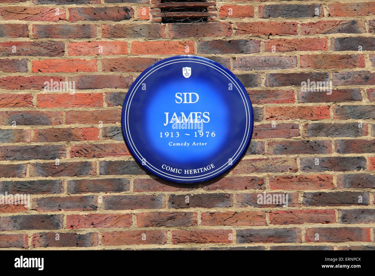 Sid James Blue Plaque, Teddington Studios (demolished Summer 2016), England, Great Britain, United Kingdom, UK, Europe Stock Photo