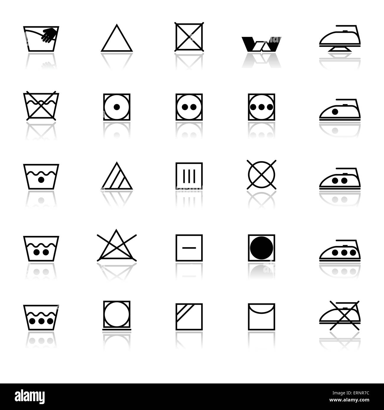 Fabric care sign and symbol icons with reflect on white background