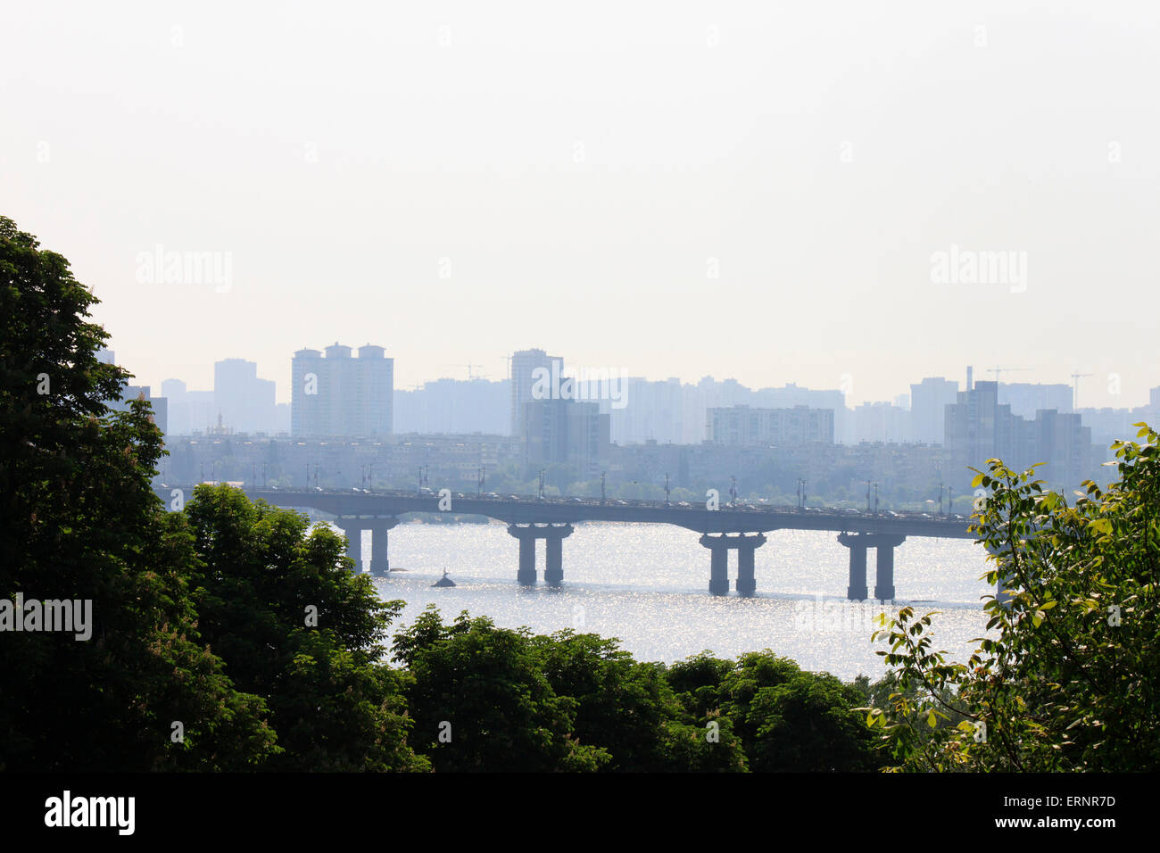 view on bridge in Kyiv from park Stock Photo