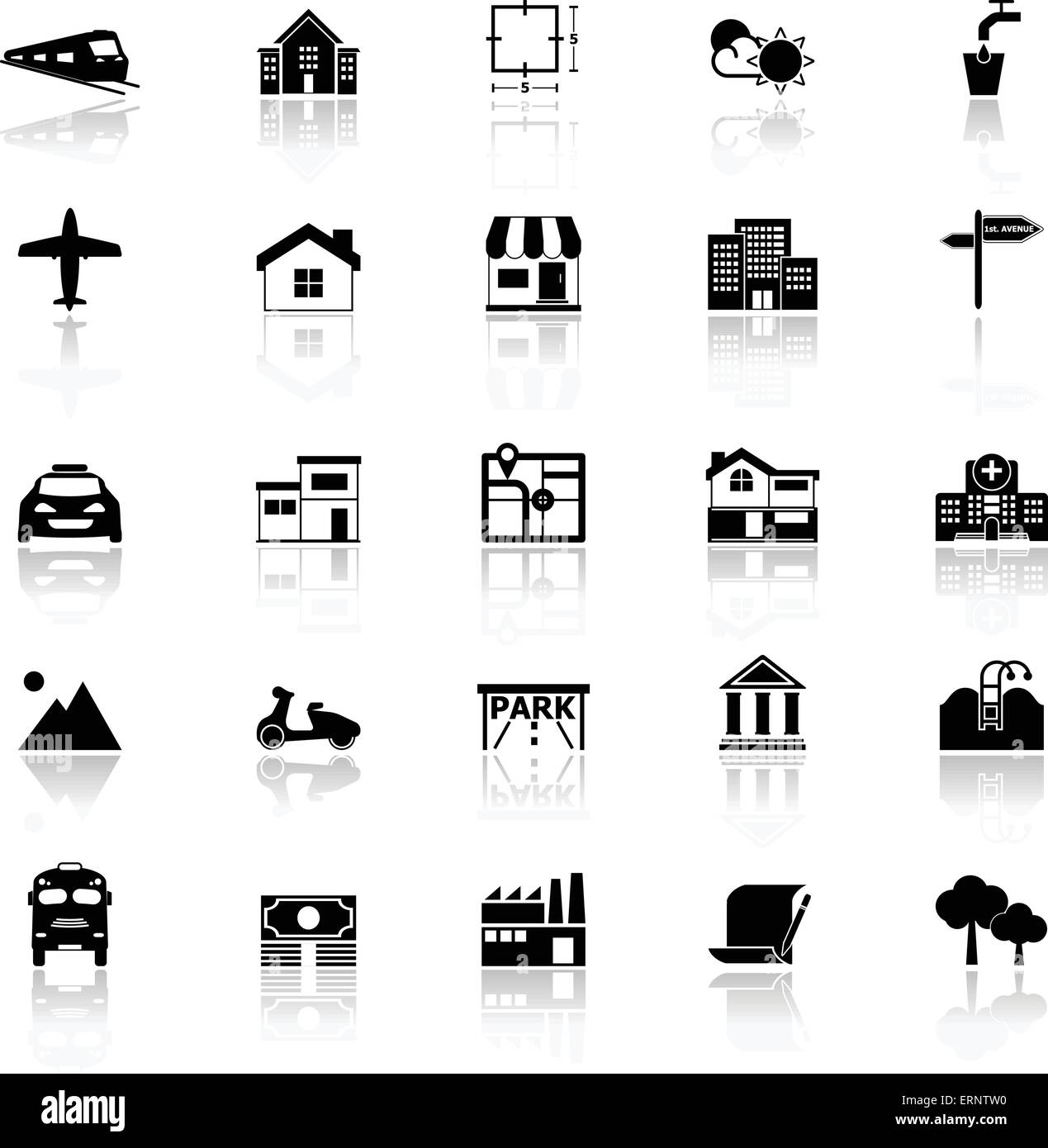 Real estate icons with reflect on white background, stock vector Stock ...