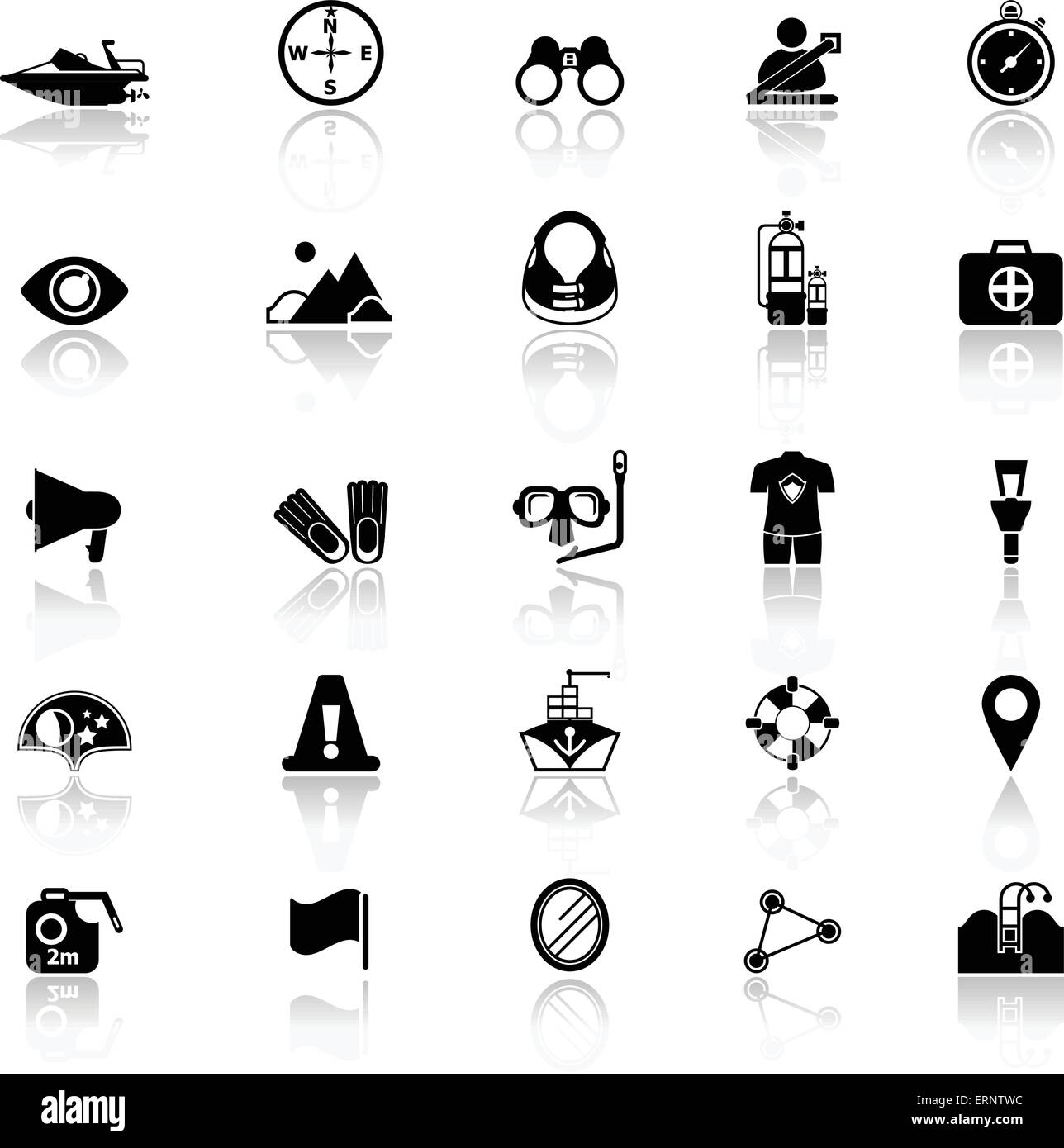 Waterway related icons with reflect on white background, stock vector ...