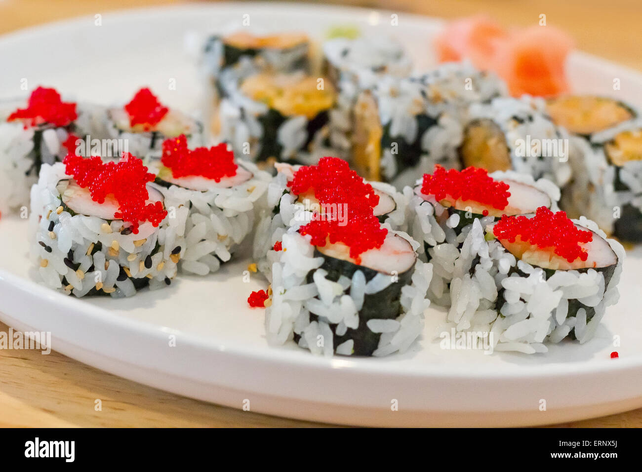 Special crab Ikura, fish roe, roll and spicy salmon roll Stock Photo Alamy