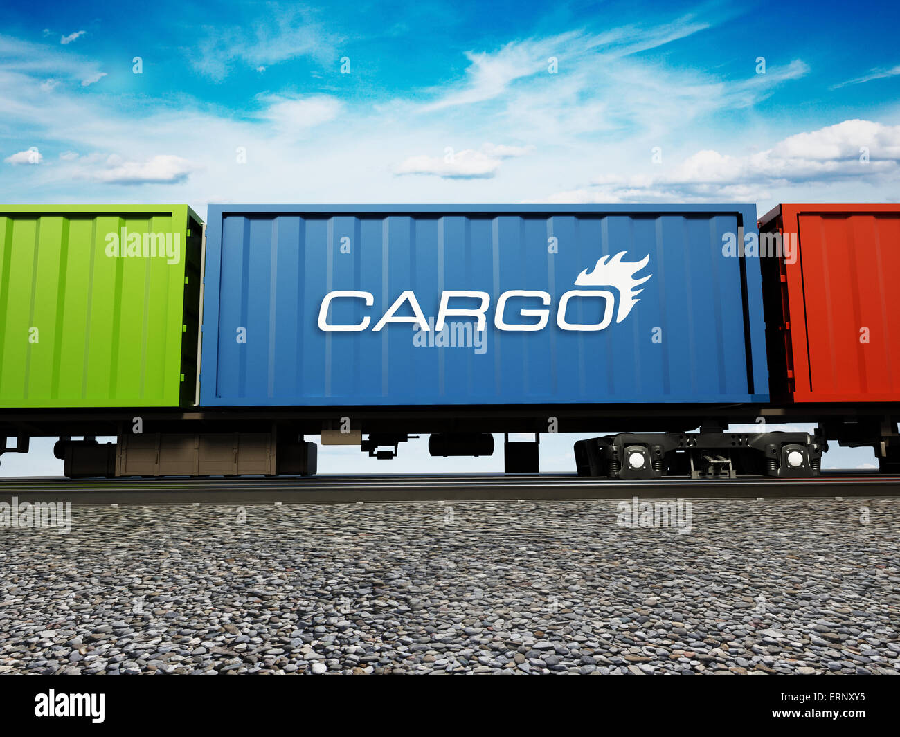 Cargo train moving on the railroad Stock Photo