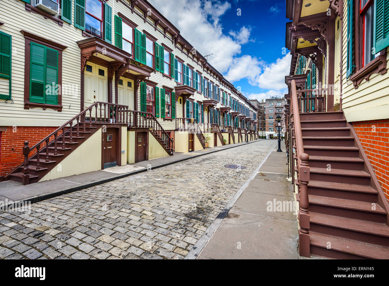 New York City, USA at townhouses in the Jumel Terrace Historic District. Stock Photo