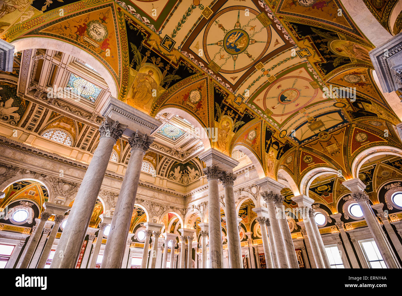 Entrance hall ceiling in the Library of Congress in Washington DC. Stock Photo