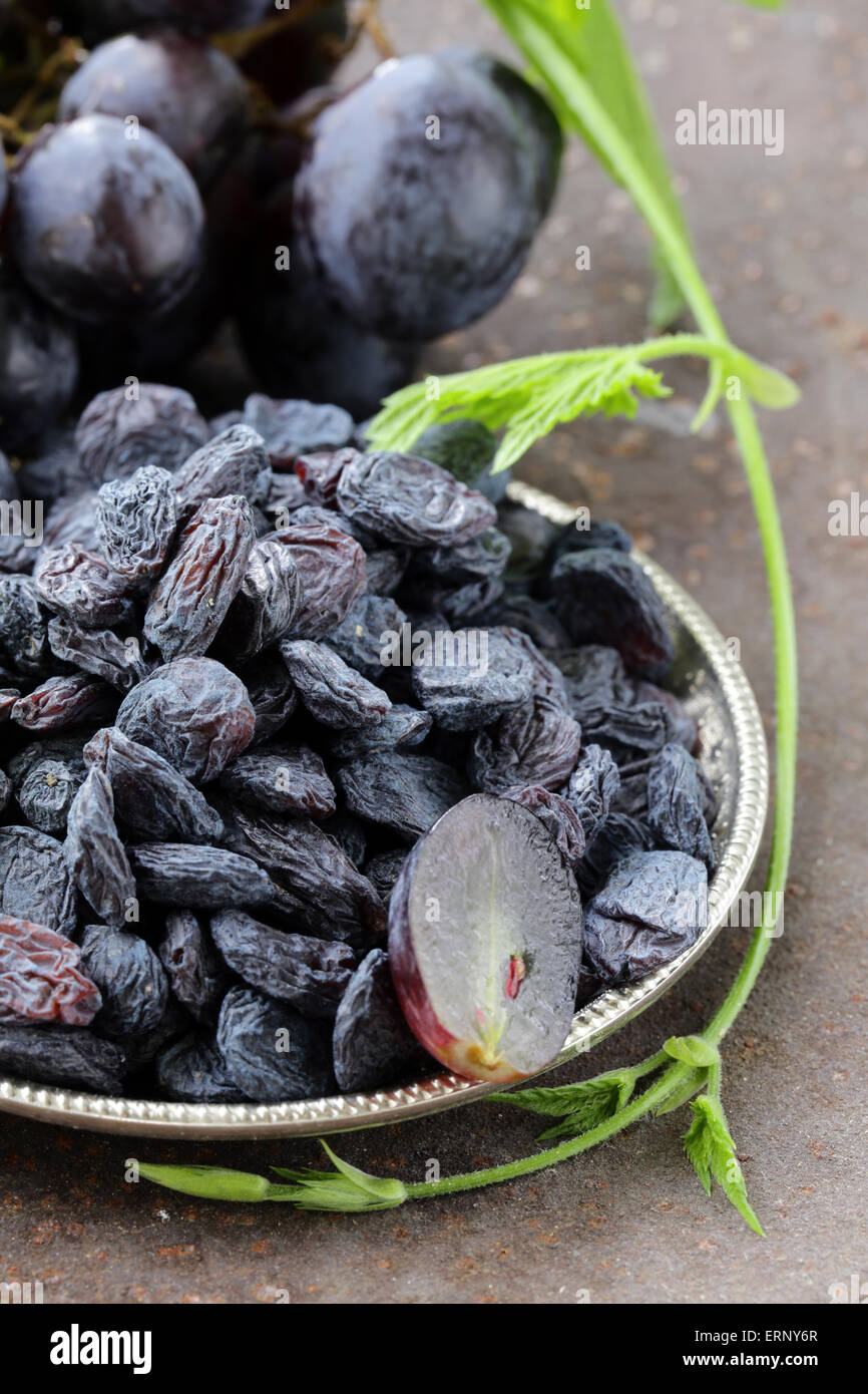 Natural organic dried grapes raisins, rustic still life Stock Photo Alamy