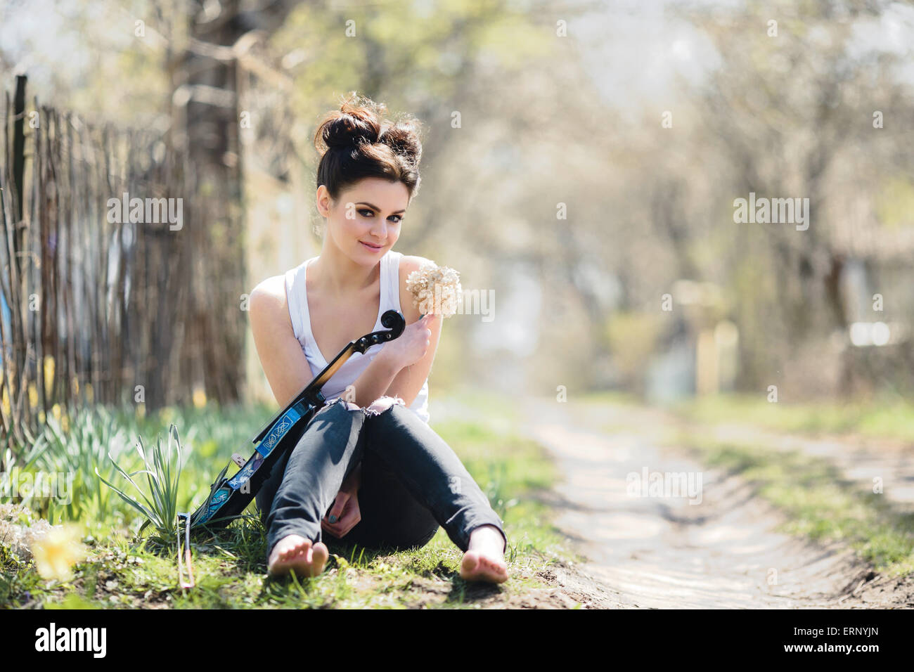 beautiful girl with a violin in his hands Stock Photo - Alamy