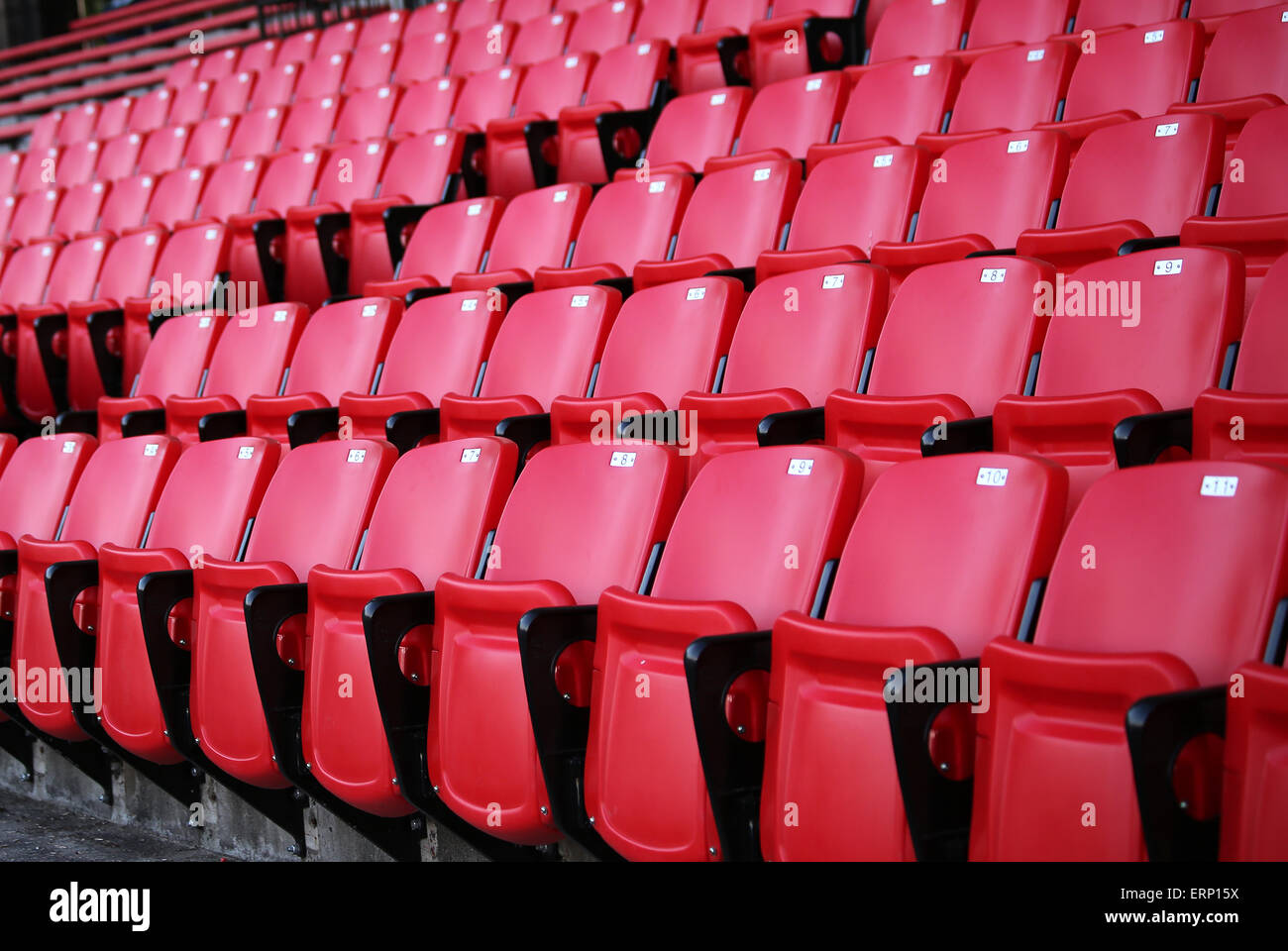A field of empty stadium seats Stock Photo