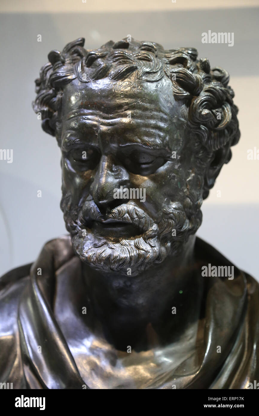 Heraclitus of Ephesus (535-475 BC). Pre-Socratic Greek philosopher. Portrait head. Bronze. From Herculaneum. Villa of the Papry. Stock Photo