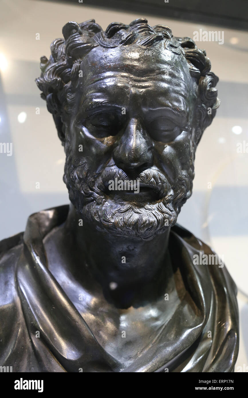 Heraclitus of Ephesus (535-475 BC). Pre-Socratic Greek philosopher. Portrait head. Bronze. From Herculaneum. Villa of the Papry. Stock Photo