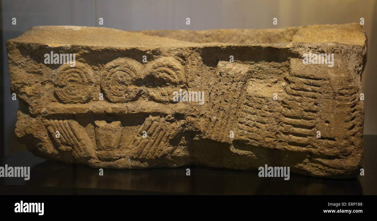 Relief depicting the interior of an archive or library. From Buzenol, Belgium. Limestone. 2nd-3rd century AD. Brussele. Stock Photo