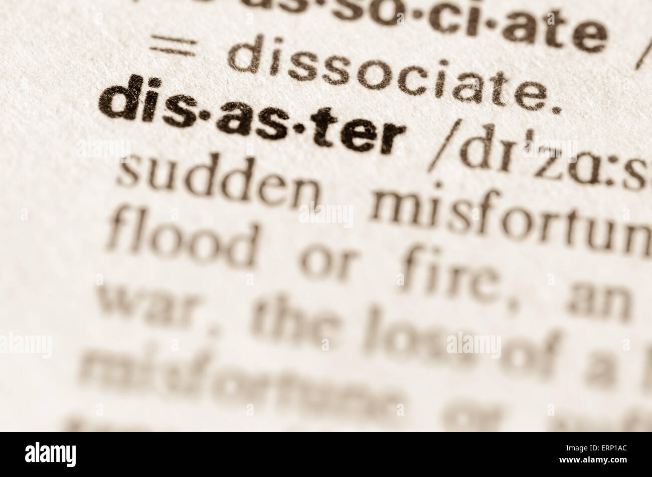 Definition of word disaster in dictionary Stock Photo Alamy