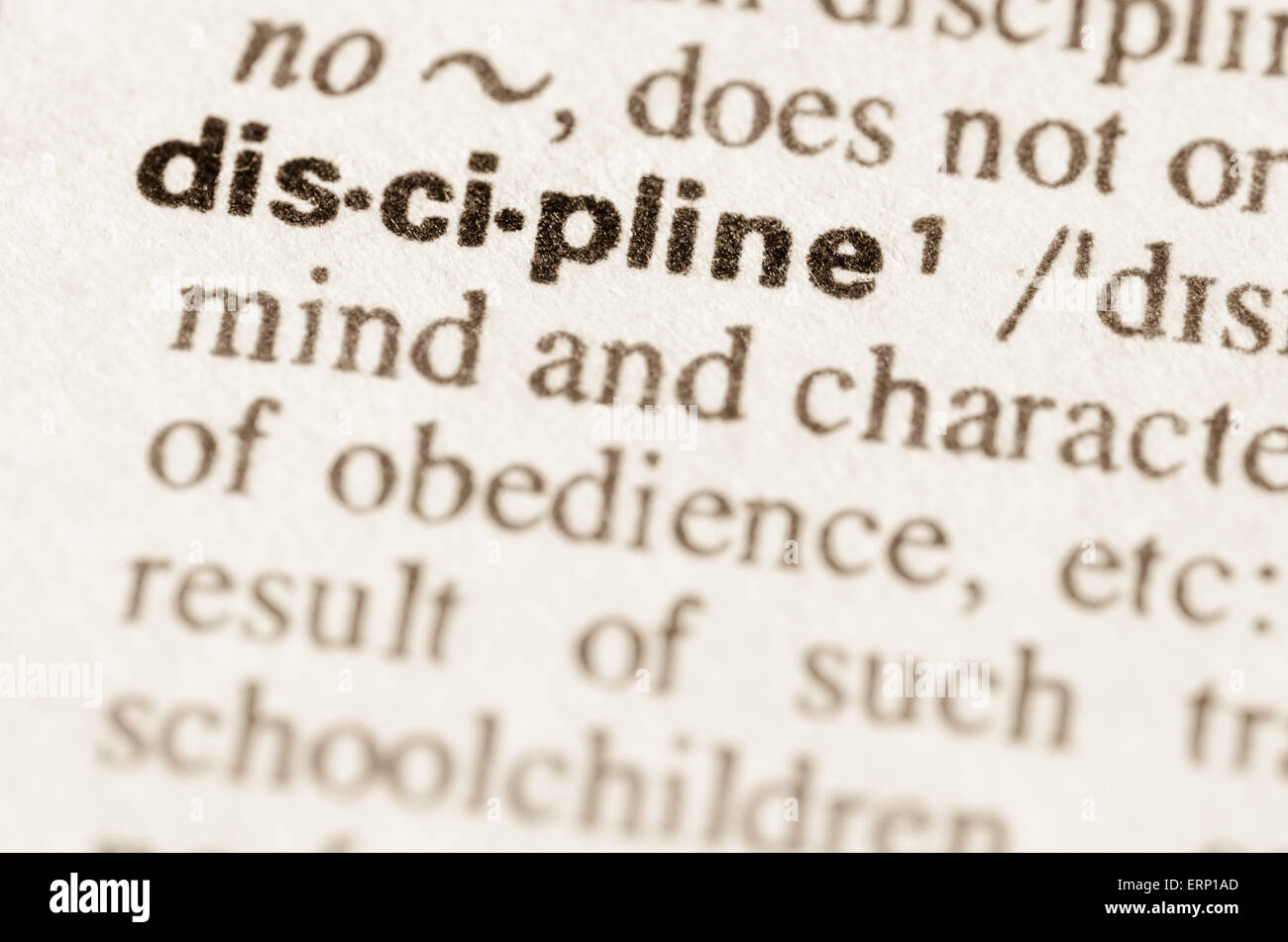 Definition of word discipline in dictionary Stock Photo Alamy