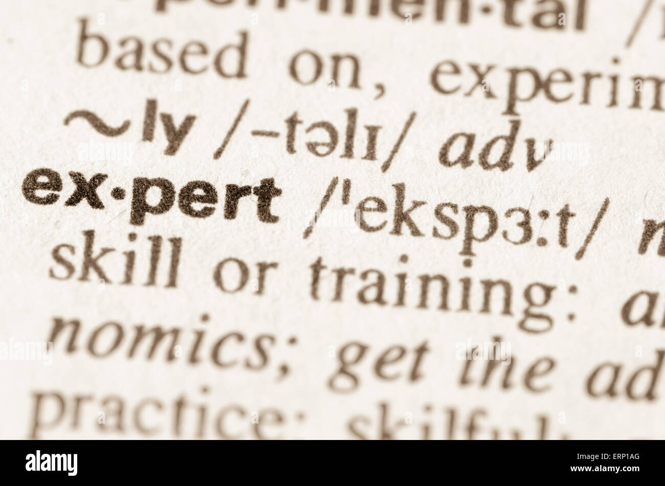Definition of word expert in dictionary Stock Photo