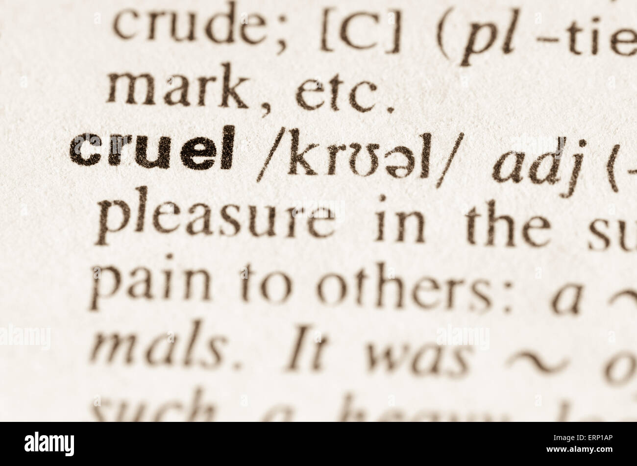 Definition of word cruel in dictionary Stock Photo