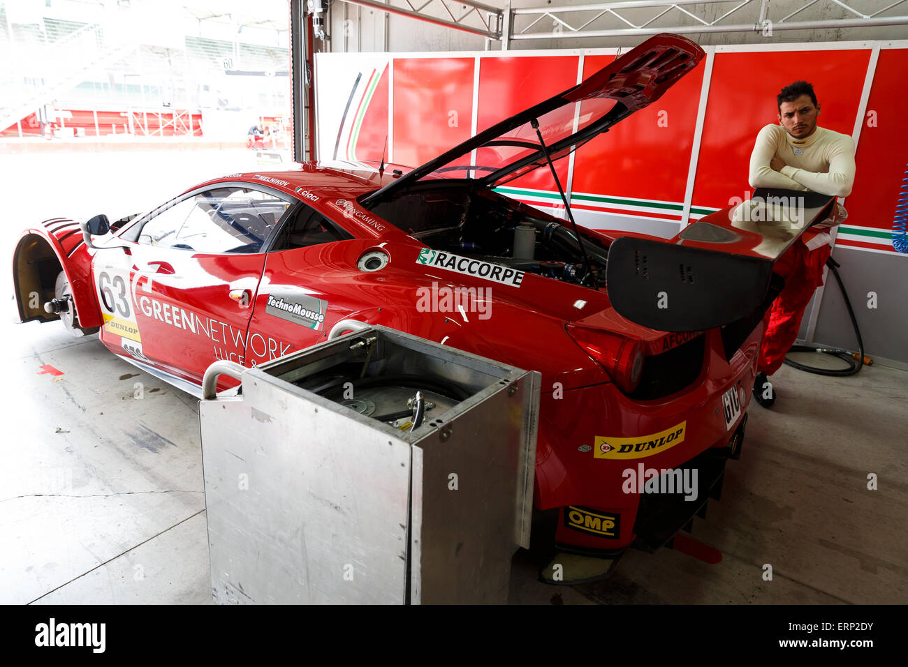 Imola, Italy – May 16, 2015: Ferrari F458 Italia GT3 of Af Corse Team,  in action during the European Le Mans Series Stock Photo