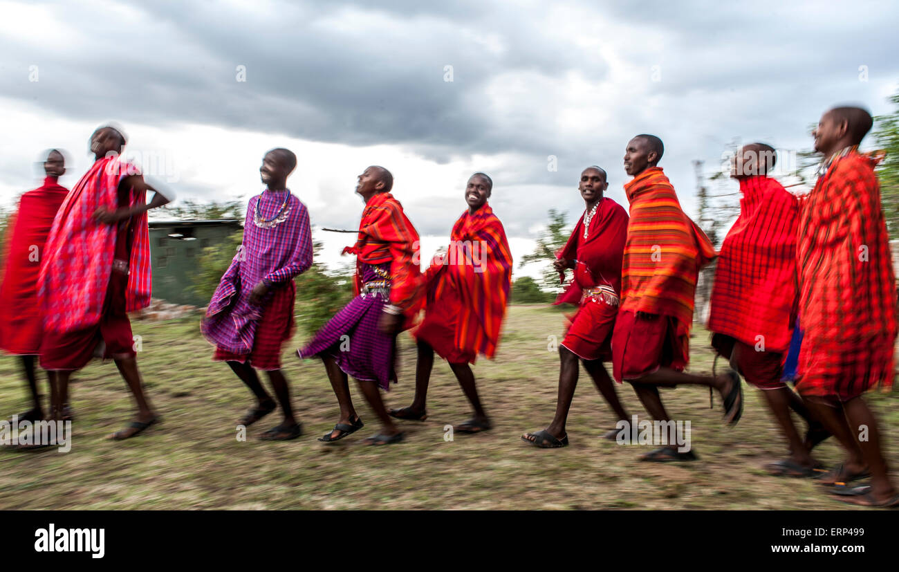 Traditional dance Maasai people Mara Naboisho conservancy Kenya Africa Stock Photo