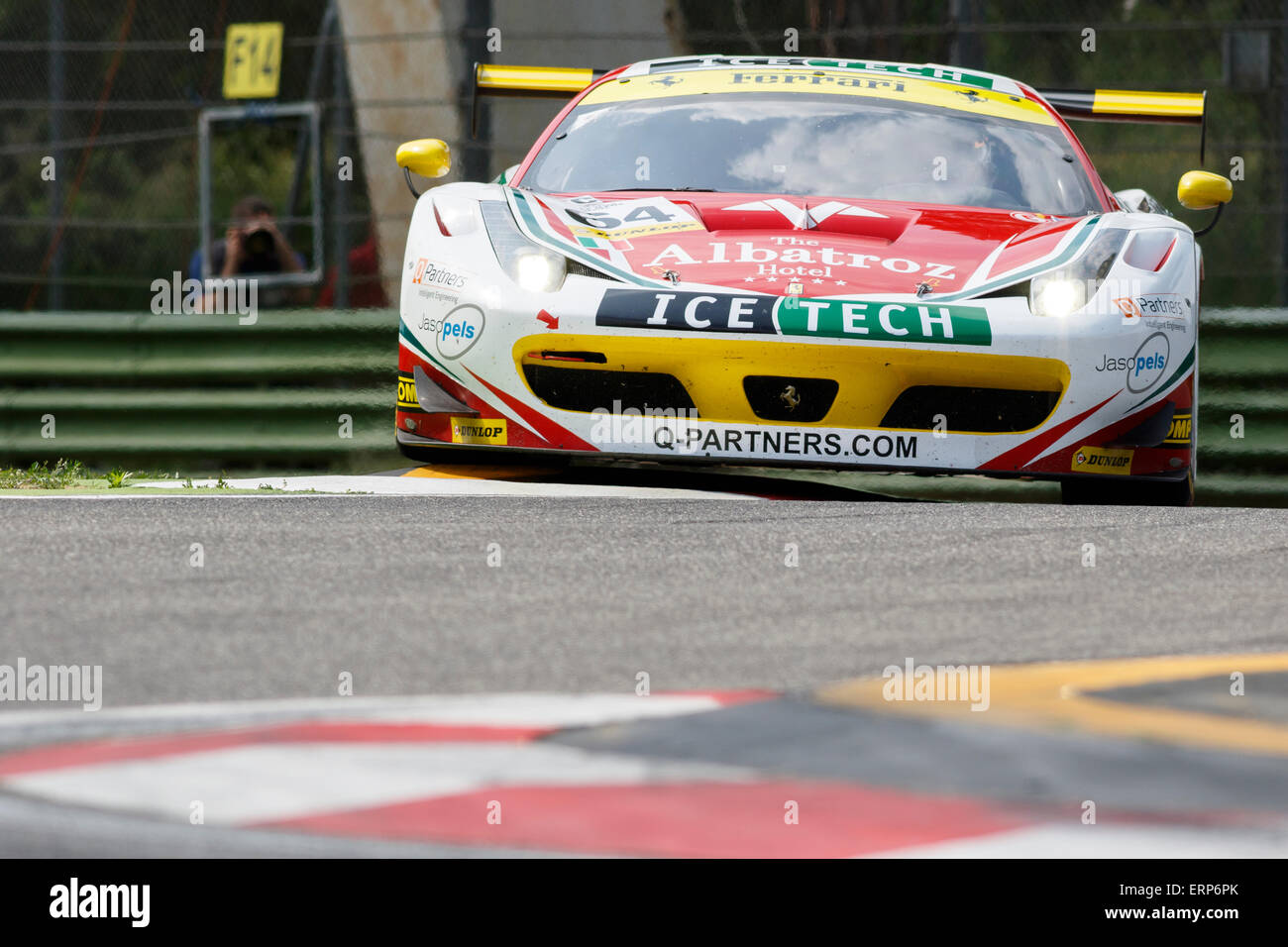 Imola, Italy – May 16, 2015: Ferrari F458 Italia GT3 of Af Corse Team,  in action during the European Le Mans Series - 4 Hours Stock Photo